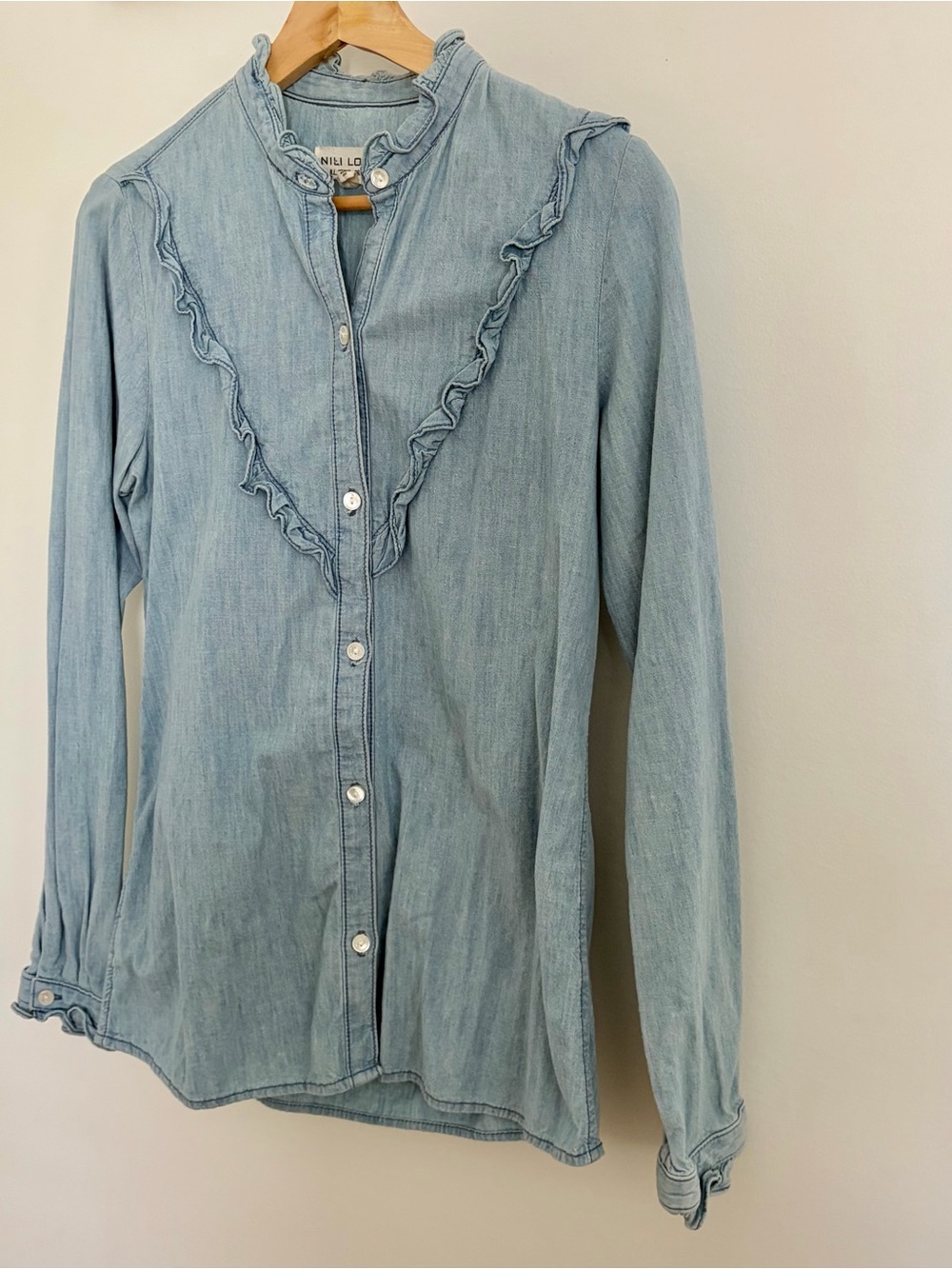 Nili Lotan Marcela Western Chambray Long Sleeve Button Up Top Size XS - Picture 3 of 12